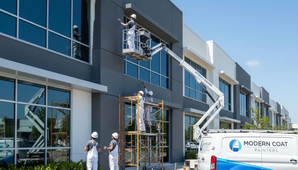 Professional commercial painters coating office exterior in Saint Charles, MO for lasting finish