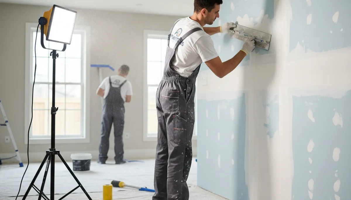 Drywall repair experts fixing wall cracks and holes in a Saint Charles, MO home interior