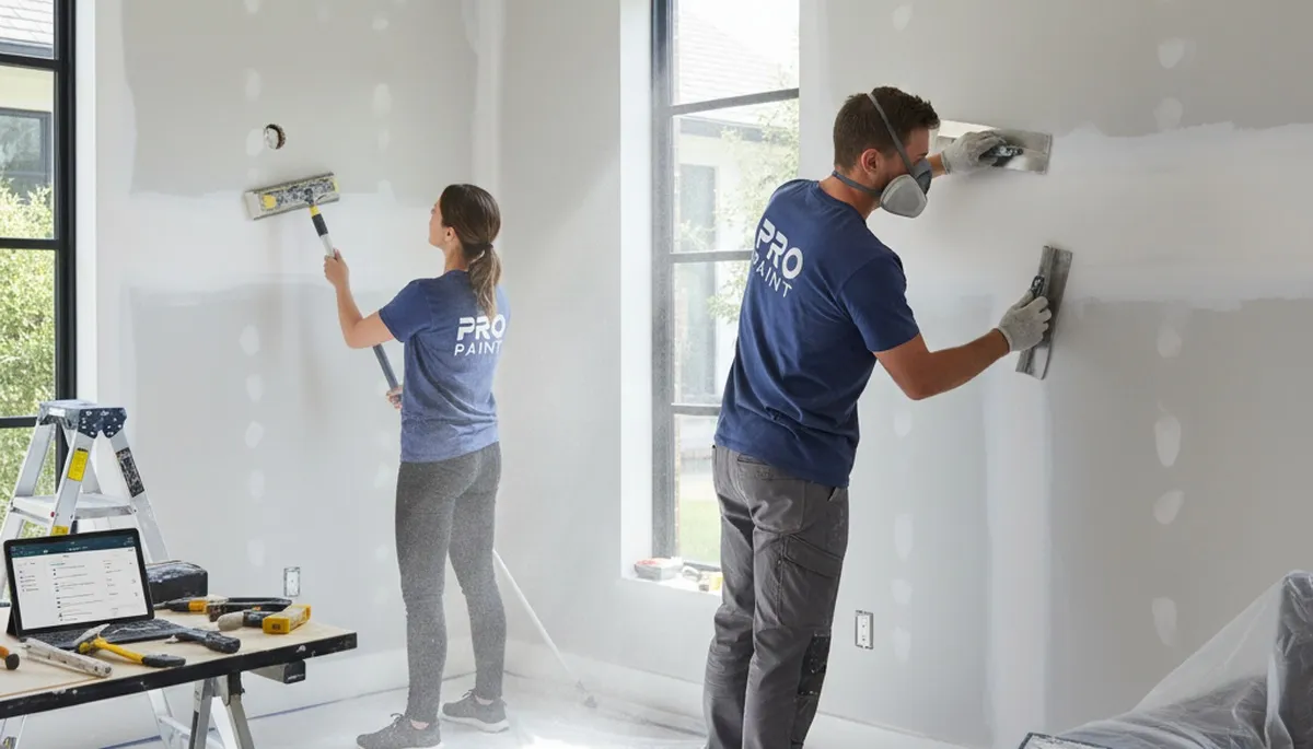 Technician repairing drywall cracks in Saint Charles, MO home for expert wall restoration service