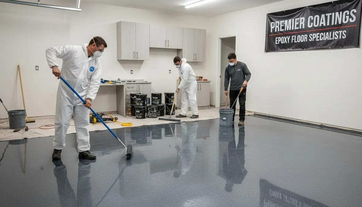 Epoxy floor coating in Saint Charles MO garage applied by professional house painters