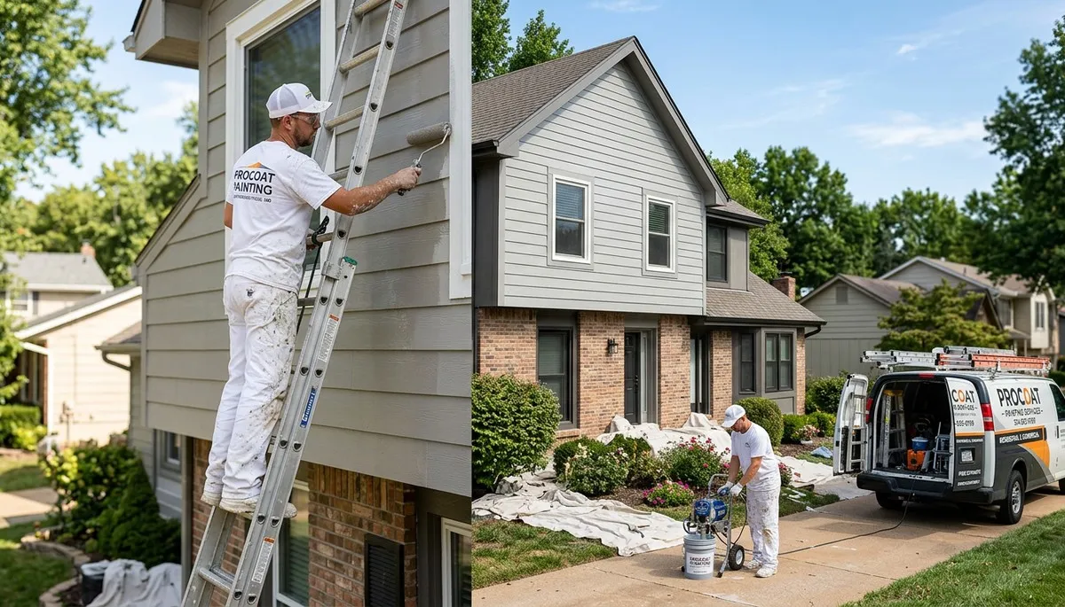 Professional house painters working on residential exterior in Saint Charles MO