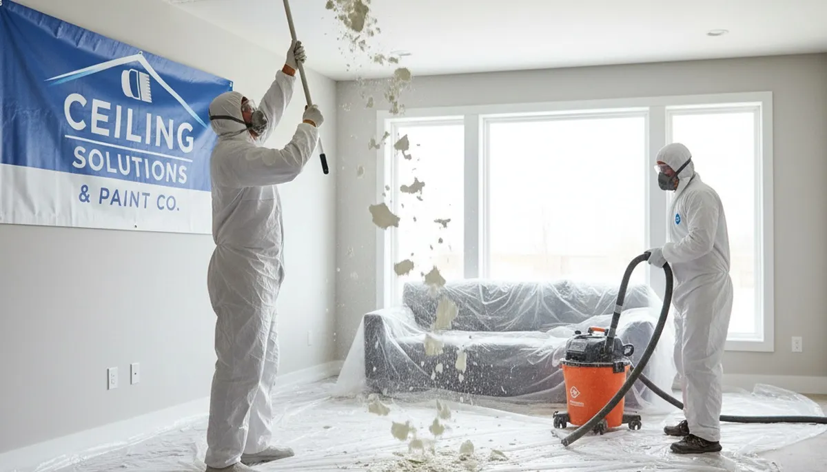 Professional popcorn ceiling removal by house painters in Saint Charles, MO for smooth modern finish