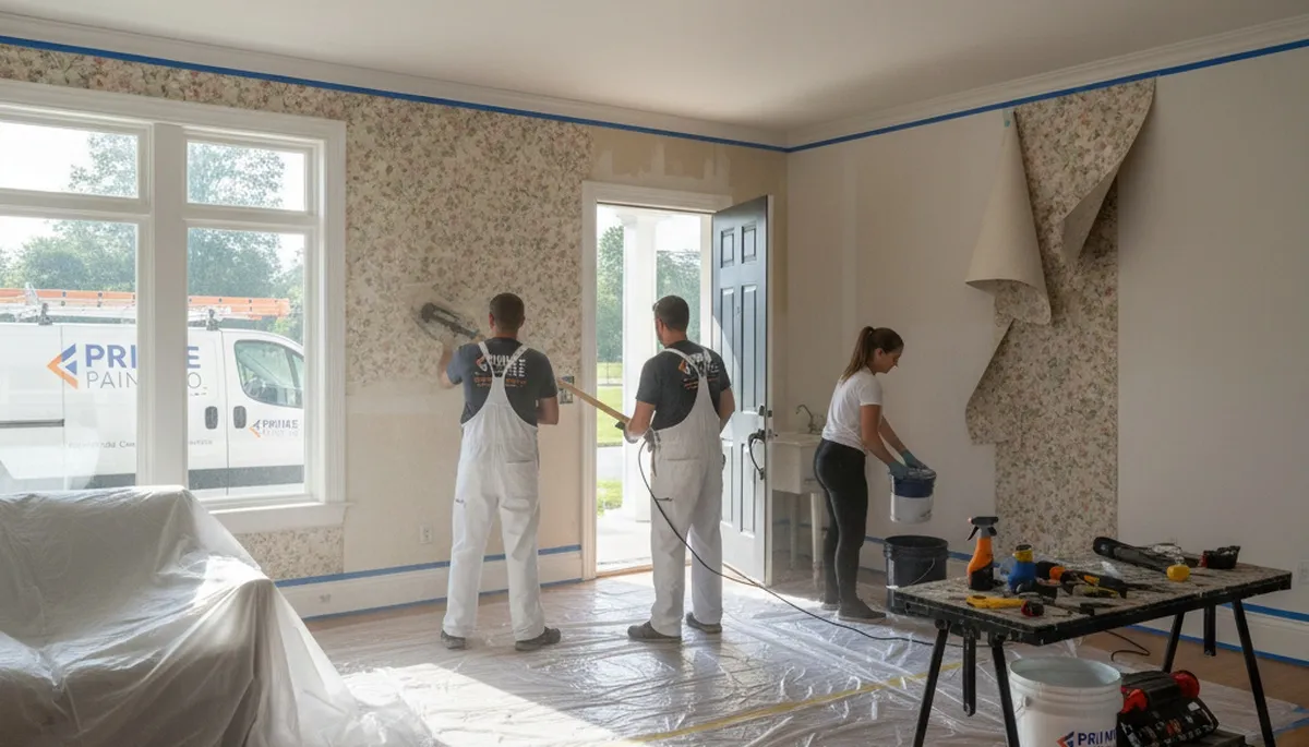 Professional wallpaper removal service in Saint Charles MO home by expert house painters