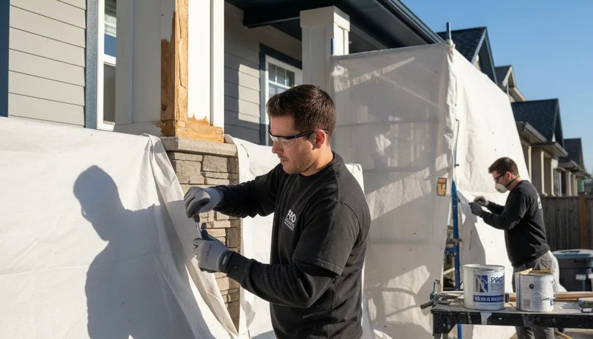 Professional wood rot repair on exterior siding by house painters in Saint Charles, MO